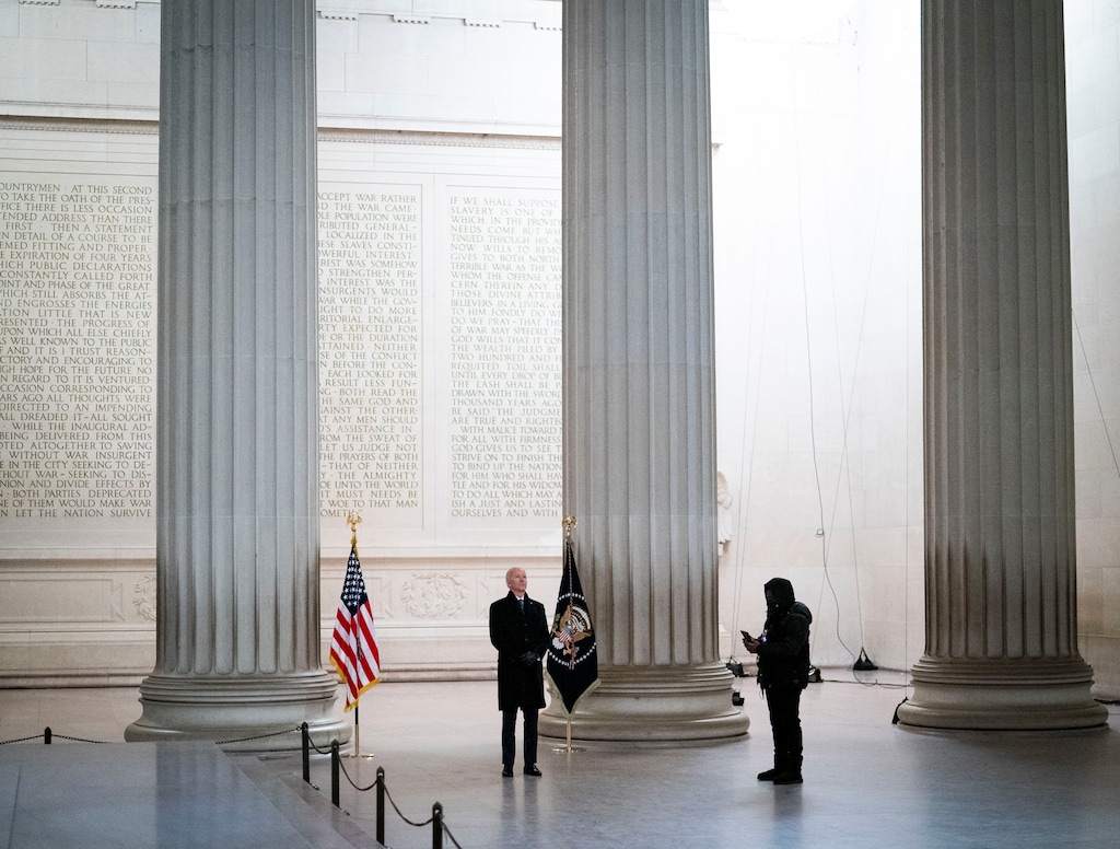 (Doug Mills | The New York Times)

President Joe Biden visits the Lincoln Memorial on Inauguration Day in Washington, Wednesday, Jan. 20, 2021. Every president sets the moral and cultural tone for the nation. We saw that in a terrible way over the past four years. Just by who he is, Biden sets the stage for a moral revival, David Brooks writes.