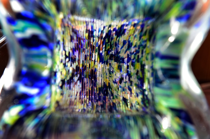 (Scott Sommerdorf   |  The Salt Lake Tribune)   Looking down on a dish at the Glass Art Guild of Utah show at Red Butte Garden, Sunday, November 19, 2017. 