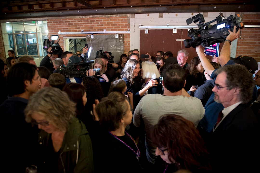 (Jeremy Harmon  |  The Salt Lake Tribune) Salt Lake City mayoral candidate  Erin Mendenhall greets supporters on election night Tuesday, November 5, 2019.