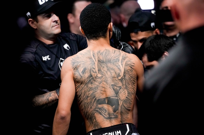 (Francisco Kjolseth | The Salt Lake Tribune) Daniel Da Silva of Brazil enters the arena for the start of his flyweight bout with Victor Altamirano of Mexico for UFC 278 at Vivint Arena on Saturday, Aug. 20, 2022. 