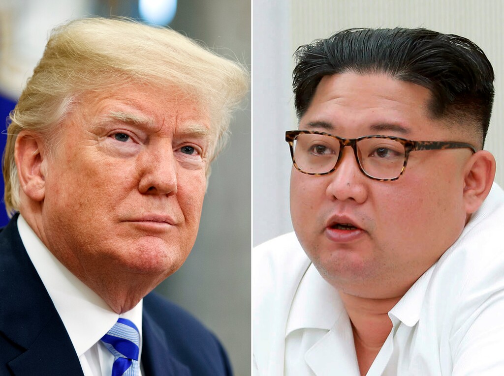 FILE- This combination of file photos show U.S. President Donald Trump, left, in the Oval Office of the White House in Washington on May 16, 2018, and North Korean leader Kim Jong Un during a meeting of the 7th central military commission at an undisclosed place in North Korea, in the photo provided on May 18, 2018. There will be a lot of spin going on when Trump emerges from his summit in Singapore with Kim Jong Un on Tuesday, June 12, 2018. (AP Photo/Evan Vucci, Korean Central News Agency/Korea News Service via AP, File)