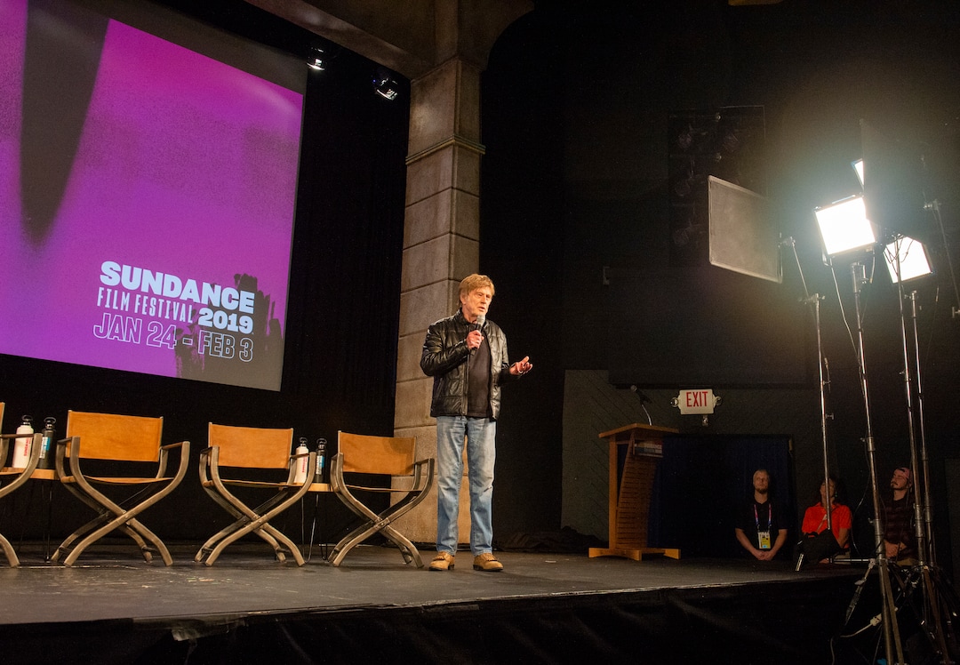(Rick Egan  |  The Salt Lake Tribune)     Robert Redford says a few words at the opening news conference for the 2019 Sundance Film Festival at the Egyptian Theatre in Park CIty, Thursday, Jan. 24, 2019.