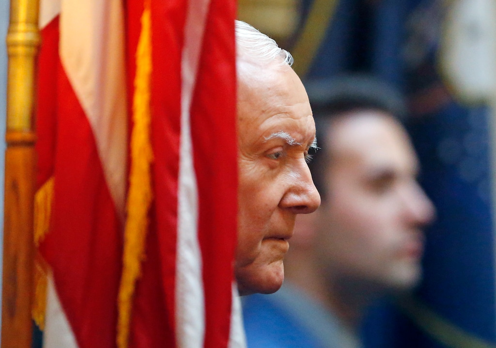 Sen. Orrin Hatch, R-Utah, looks on during a visit to Utah Senate Wednesday, Feb. 21, 2018, at the Utah State Capitol, in Salt Lake City. Utah's Legislature unanimously passed a resolution Wednesday honoring retiring Hatch. The resolution declared the day "Orrin G. Hatch Day" in honor of Hatch and his 40-plus years in the U.S. Senate. (AP Photo/Rick Bowmer)