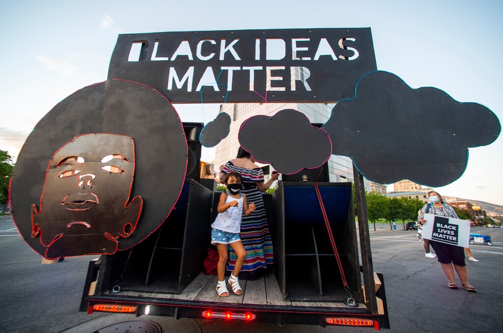 (Rick Egan  |  The Salt Lake Tribune)   Luna on State Street in Salt Lake City, during a "Dance Rally For Change" protest, on Friday, July 3, 2020.