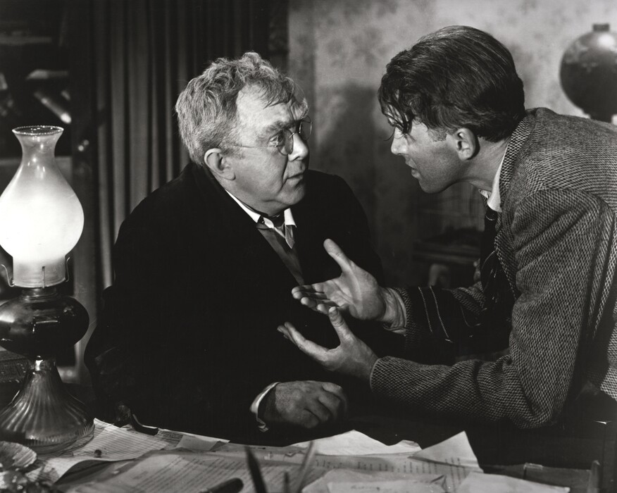 IT'S A WONDERFUL LIFE -- NBC Theatrical Movie -- Pictured: (l-r) Thomas Mitchell, Jimmy Stewart -- NBC Photo