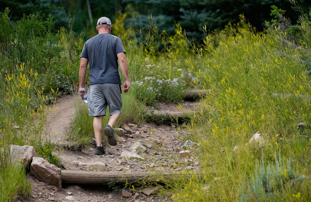 (Francisco Kjolseth | The Salt Lake Tribune) A hiker heads up the Mill D North Fork trail in Big Cottonwood Canyon on Thursday, Aug 4, 2022. 
