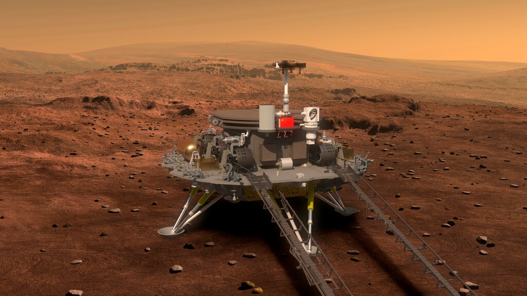 (Chinese State Administration of Science, Technology, and Industry for National Defense via Xinhua | The Associated Press) This artist's rendering provided to China's Xinhua News Agency on Aug. 23, 2016, by the lunar probe and space project center of Chinese State Administration of Science, Technology and Industry for National Defense, shows a concept design for the Chinese Mars 2020 rover and lander. The year 2020 promises to be a big one for China's space program. The country plans to send its first probe to Mars and complete a homegrown global navigation network.