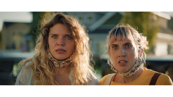 (Decal) Blake (Mallory Everton, left) and Jamie (Whitney Call) are sisters on a road trip during the early days of the COVID-19 pandemic, in the comedy "Stop and Go," which Call and Everton wrote, and Everton and Stephen Meek (Call's husband) directed.