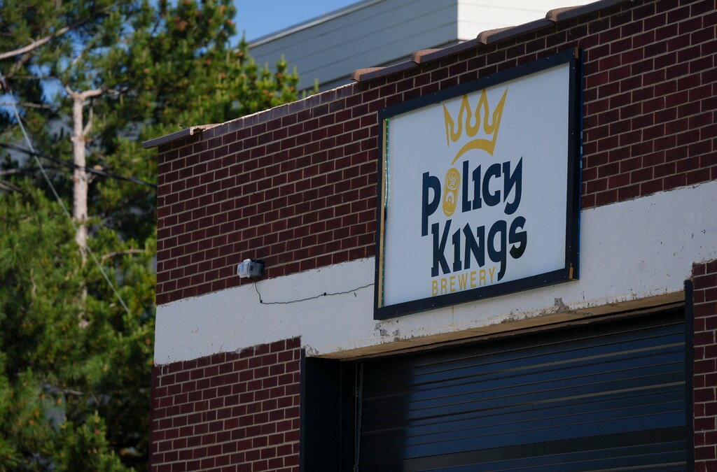 (Bethany Baker  |  The Salt Lake Tribune) A sign is seen outside Policy Kings Brewery in Salt Lake City on Thursday, May 29, 2025.