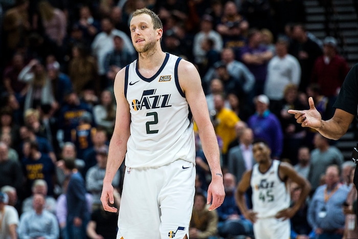 (Chris Detrick  |  The Salt Lake Tribune)  Utah Jazz forward Joe Ingles (2) reacts after missing a shot during the game at Vivint Smart Home Arena Friday, January 19, 2018.  New York Knicks defeated Utah Jazz 117-115.