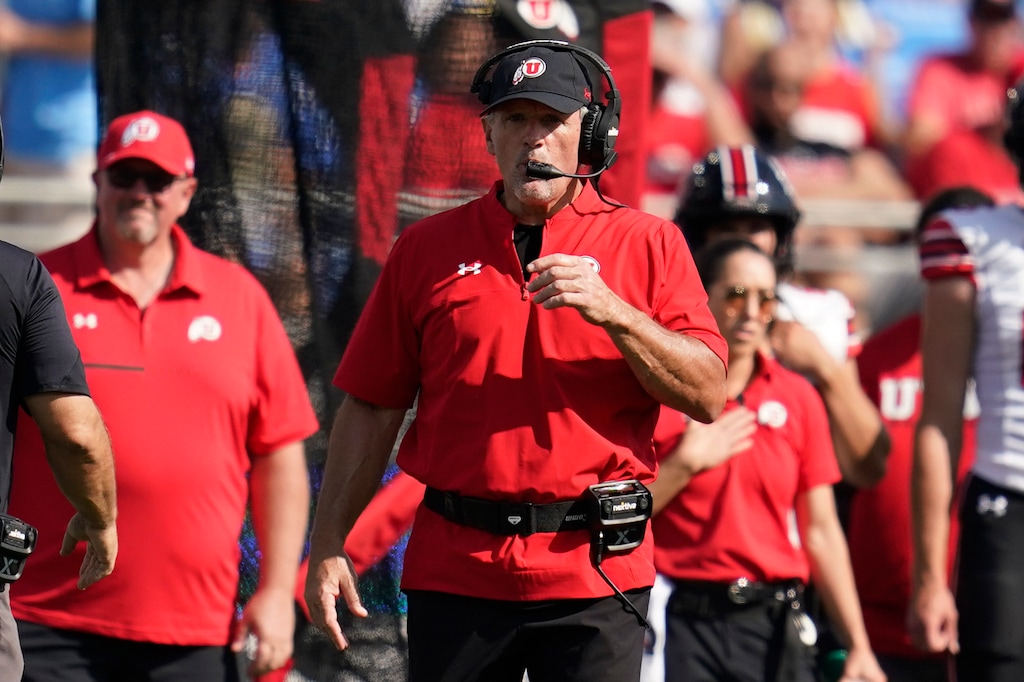 (Ashley Landis | AP) Utah head coach Kyle Whittingham stands on the sideline during an NCAA college football game against UCLA in Pasadena, Calif., Saturday, Oct. 8, 2022.