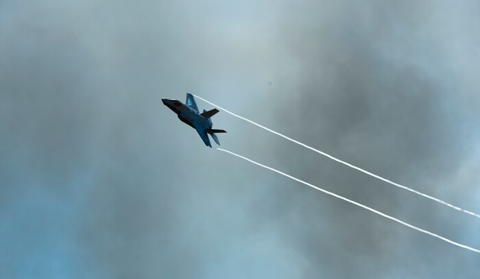 (Rick Egan  |  The Salt Lake Tribune)      An  F-35A flies overhead, during the Warriors Over the Wasatch airshow at Hill Airforce Base, Sunday, June 24, 2018.