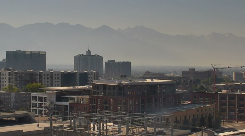 (Tribune weather camera)  Smoke from multiple wildfires lingers in the Salt Lake valley on Friday morning, July 6, 2018.