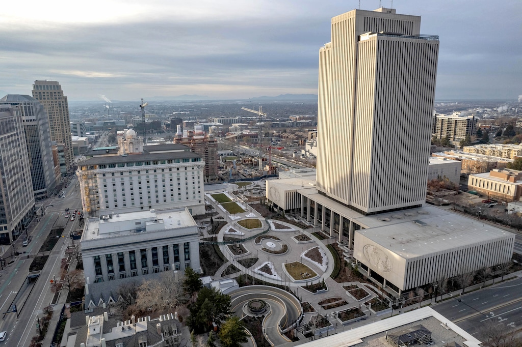 (Francisco Kjolseth  |  The Salt Lake Tribune) Temple Square in downtown Salt Lake City is pictured in December 2023. The Church of Jesus Christ of Latter-day Saints finds itself facing a string of tithing lawsuits seeking class-action status.