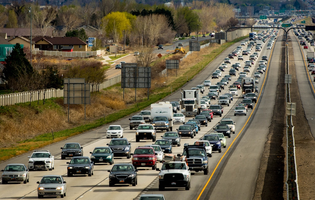 Trent Nelson  |  The Salt Lake TribuneRush hour traffic northbound on I-15 in Farmington, Thursday, March 27, 2014.