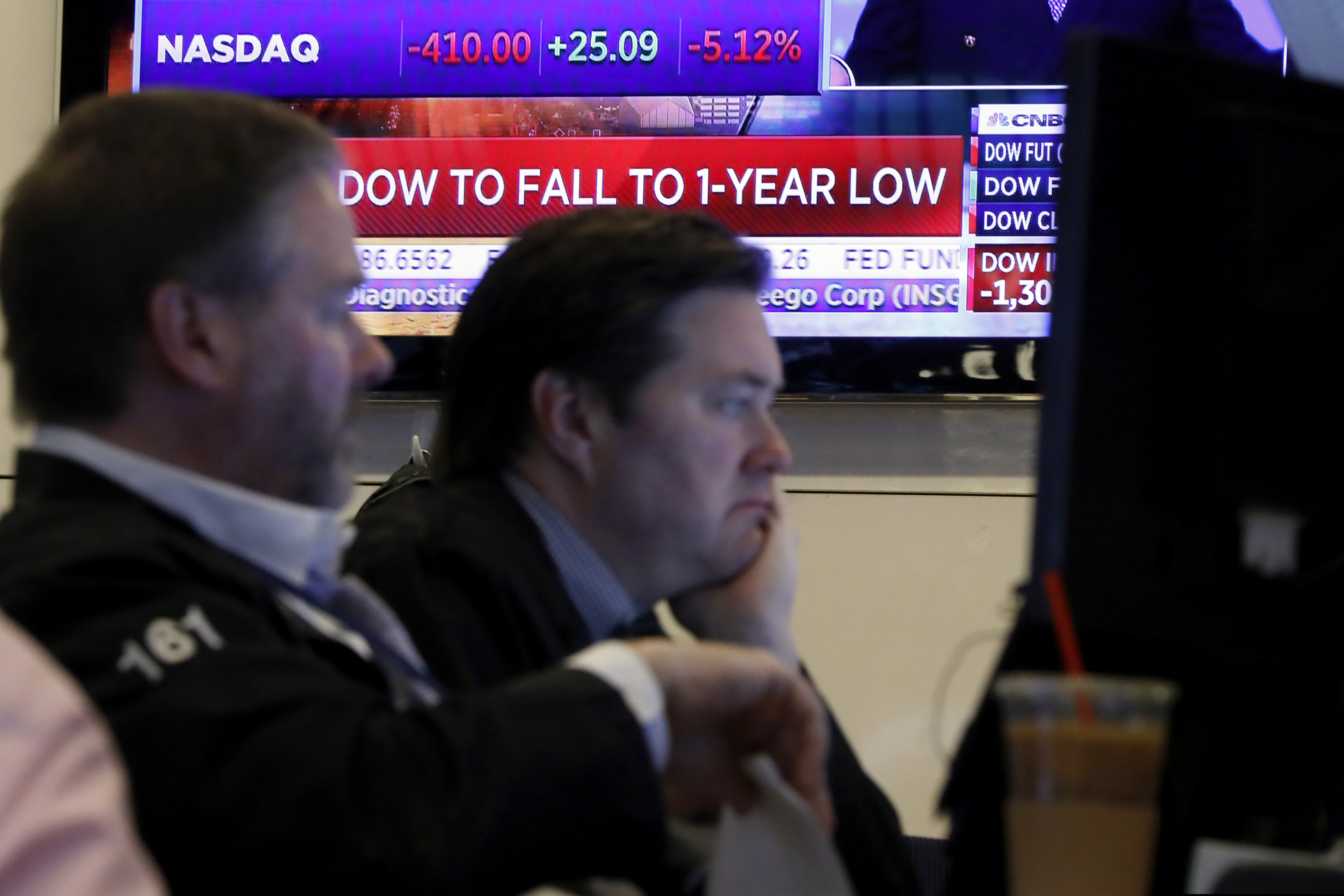 (Richard Drew | AP) A television screen headlines news as traders prepare for the day's activity on the floor of the New York Stock Exchange, Monday, March 9, 2020.