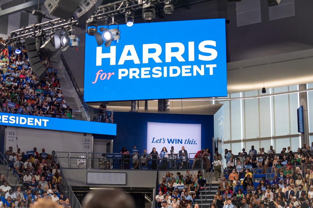 (Nicole Craine | The New York Times) Supporters at a rally with Vice President Kamala Harris, the presumptive Democratic nominee for president, in Atlanta on Tuesday, July 30, 2024.