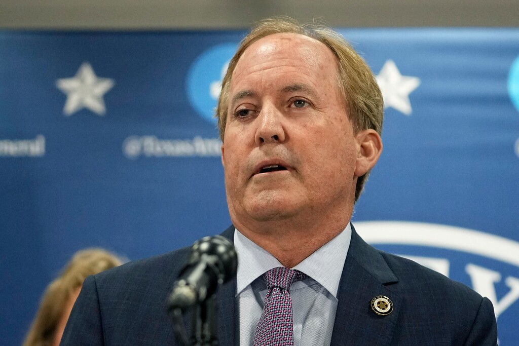 (AP Photo/Eric Gay, File) - Texas state Attorney General Ken Paxton makes a statement at his office, May 26, 2023, in Austin, Texas. Paxton and his wife, Texas state Sen. Angela Paxton, purchased a piece of land near Eden in 2021, according to a report last week from the Wall Street Journal.
