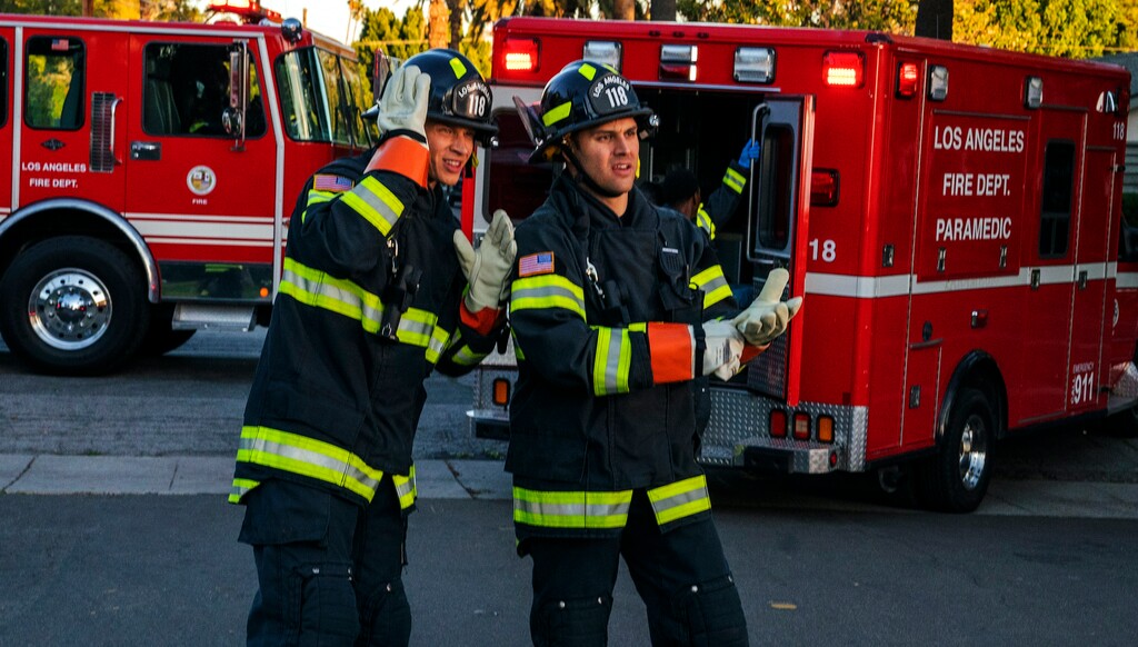 (Photo courtesy of Jack Zeman/Fox) Oliver Stark and Ryan Guzman star in “9-1-1.”