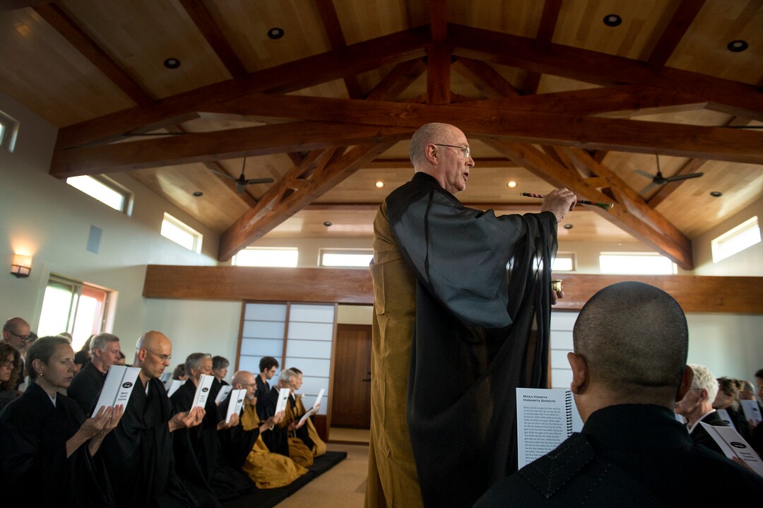 (Leah Hogsten  |  The Salt Lake Tribune) Tenkei Coppens Roshi during the dedication and eye opening ceremony at Torrey Zendo Meditation Center, Sept. 13, 2017, in Torrey. The Torrey Zendo, founded by Diane Musho Hamilton Sensei and Michael Mugaku Zimmerman Sensei, located near Capitol Reef National Park, had been seasonal but is now a year-round facility for study, practice and retreats.