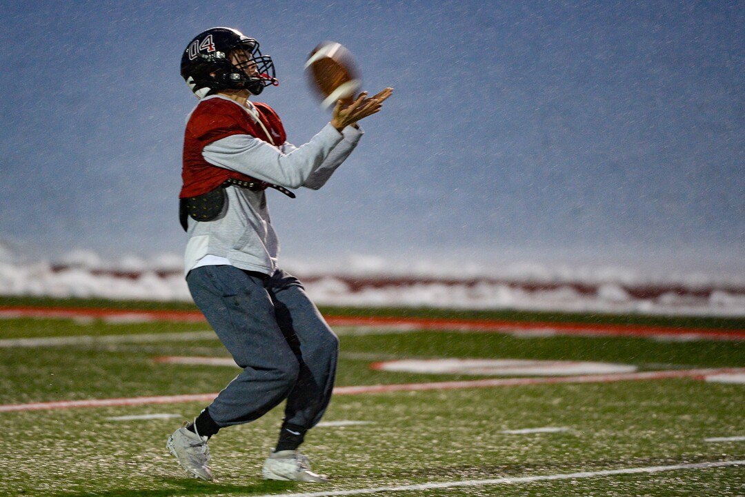 (Francisco Kjolseth  |  The Salt Lake Tribune)  Park City wide receiver Mark McCurdy prepares for the team's upcoming 4A Championship game on Wednesday, Nov. 20, 2019, in Park City before facing Sky View in the title game Friday. If they win, it would be the first football title for the school. They have played in five championship games before this year, with the last one taking place in 2001.