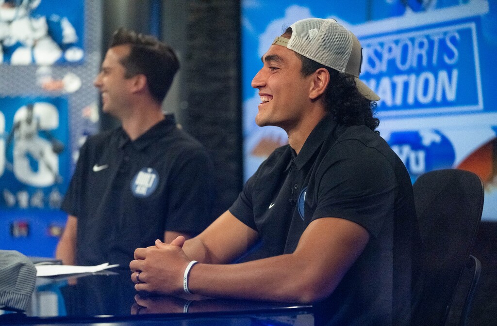 (Francisco Kjolseth | The Salt Lake Tribune) BYU linebacker Keenan Pili answer questions during BYU Football Media Day at the BYU Broadcasting Building in Provo on Thursday, June 17, 2021