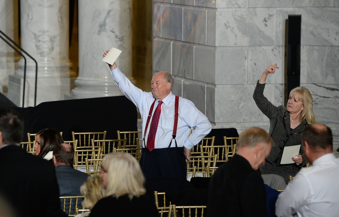 (Francisco Kjolseth  |  The Salt Lake Tribune)  Invited guests arrive at the Utah Capitol as U.S. President Donald Trump is scheduled to appear on Monday, Dec. 4, 2017. President Trump will be joined by Sen. Orrin Hatch and Interior Secretary Ryan Zinke to sign a presidential proclamation to shrink Bears Ears and Grand Staircase-Escalante national monuments.