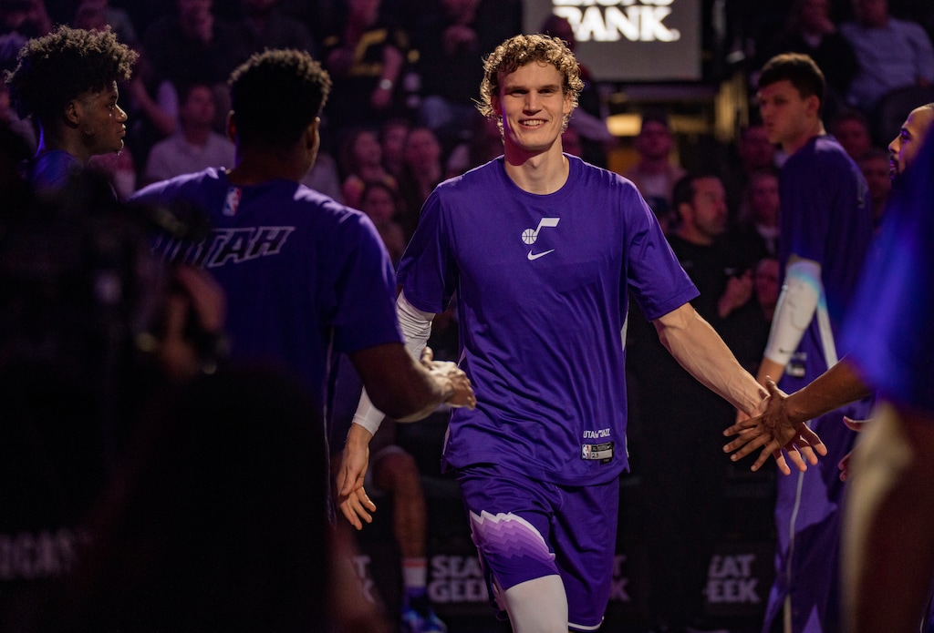(Rick Egan | The Salt Lake Tribune)  Utah Jazz forward Lauri Markkanen (23) during introductions before NBA action between the Detroit Pistons and the Utah Jazz at the Delta Center, on Wednesday, January 3, 2024.