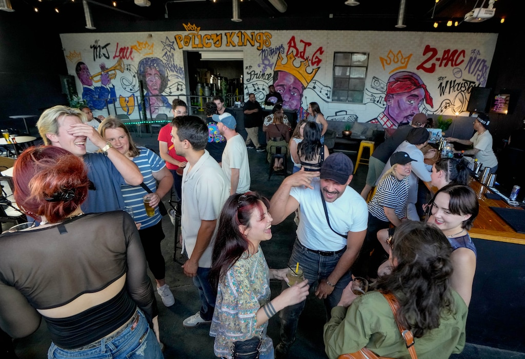 (Francisco Kjolseth  | The Salt Lake Tribune) Policy Kings, a new brewery in the Central Ninth neighborhood in Salt Lake City, hosts a private party for the Salt Lake Film Club on Tuesday, July 8, 2025.