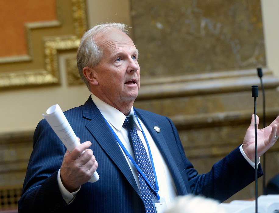 Al Hartmann  |  The Salt Lake TribuneRep. Mike Noel, R-Kanab looks pleadingly to Speaker of the House Greg Hughes to speed up regular  proceedings Monday Jan. 30 before running out of time in the morning session for introducing HCR 11 and HCR 12 concurrent resolutions urging President Trump to Rescind Bears Ears National Monument and shrink the Grand Staircase Escalante National Monument.  