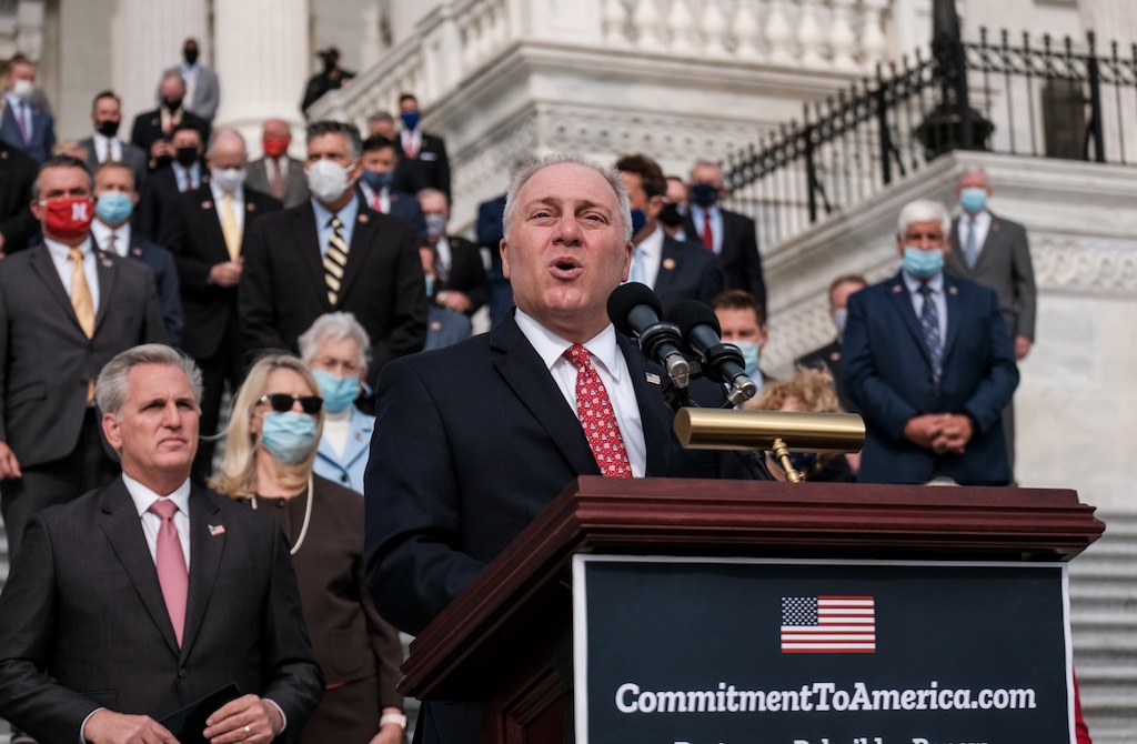 (Michael A. McCoy | The New York Times)

Rep. Steve Scalise (R-La.) addresses a news conference at the Capitol in Washington, Sept. 15, 2020, where House Republicans announced a “Commitment to America.”