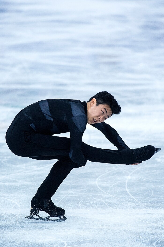 (Chris Detrick  |  The Salt Lake Tribune)  Salt Lake City's Nathan Chen competes in the Men's Single Skating Short Program for the Team Event at the Gangneung Ice Arena Friday, February 9, 2018.  Chen got fourth place with a score of 80.61.