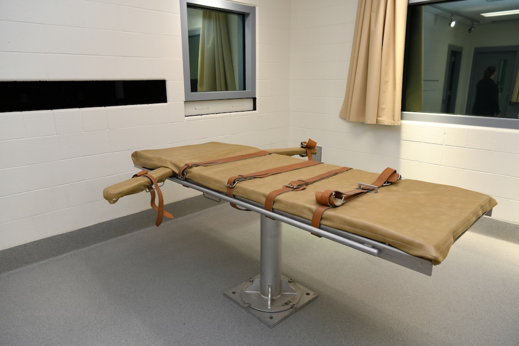 (Utah Department of Corrections) A table inside the execution chamber at the Utah State Correctional Facility. The execution of Utah death row inmate Taberon Honie is currently scheduled for Aug. 8, 2024.