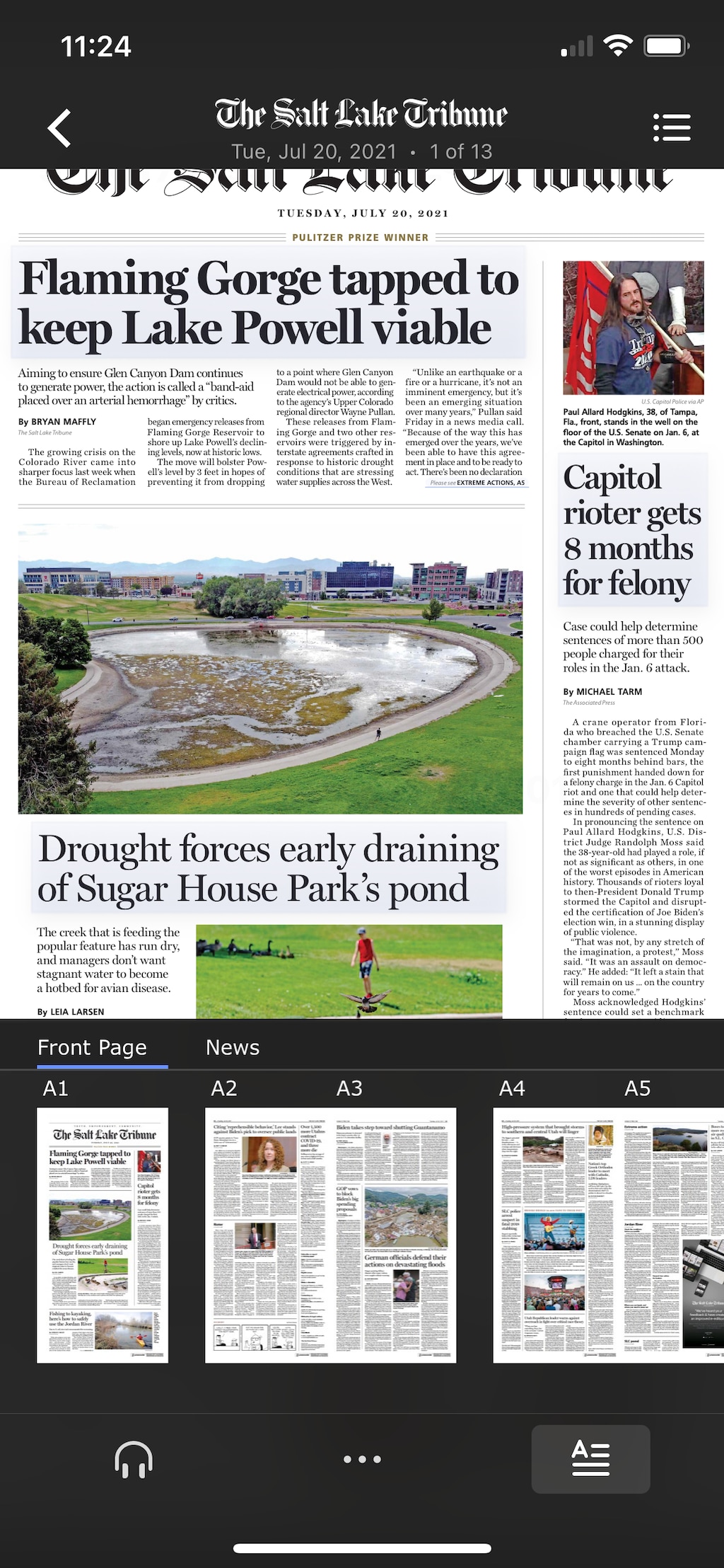 The Salt Lake Tribune e-edition, shown here, will be delayed today.