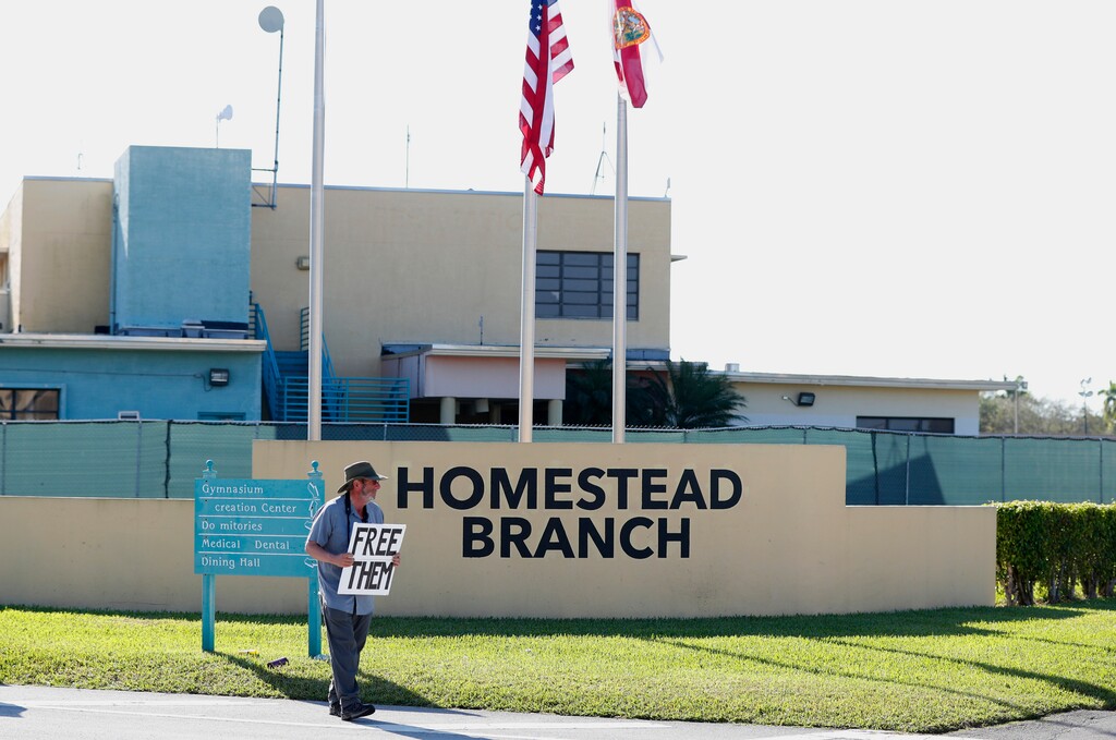 (Wilfredo Lee | AP Photo) In this Feb. 19, 2019, photo, Josh Rubin demonstrates in front of the Homestead Temporary Shelter for Unaccompanied Children in Homestead, Fla. House Democrats are laying the groundwork to subpoena Trump administration officials over family separations at the southern border.