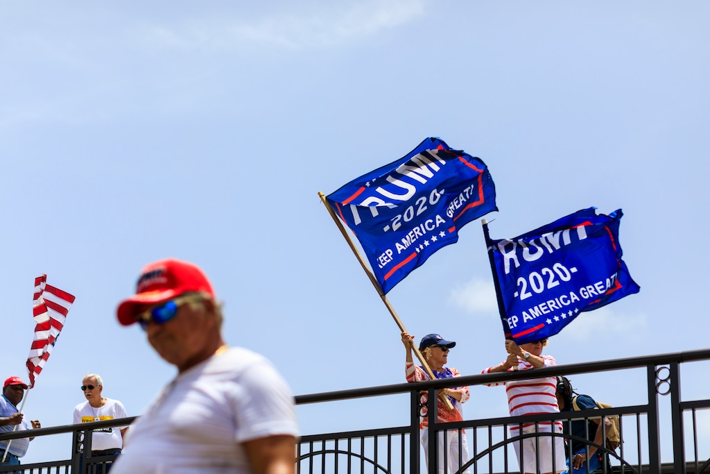(Saul Martinez | The New York Times)
Supporters of former President Donald Trump gather near his Mar-a-Lago residence in Palm Beach, Fla. on August 9, 2022. An FBI search of the property, according to multiple people familiar with the investigation, appeared to be focused on material that the former president had brought with him to Mar-a-Lago from the White House.