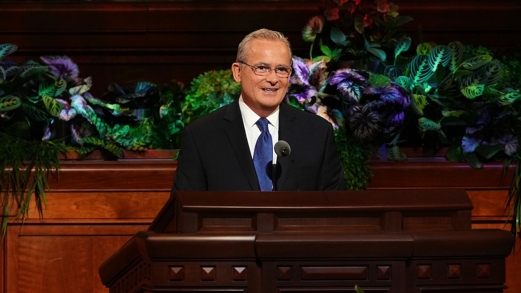 (The Church of Jesus Christ of Latter-day Saints)
Patrick Kearon, then of the Presidency of the Seventy, speaks at General Conference in April 2022. He is the church's newest apostle.
