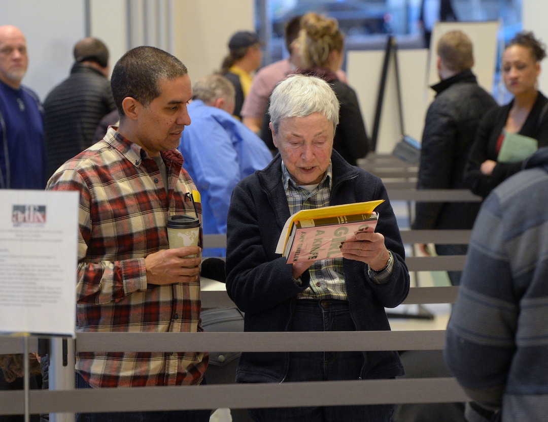 (Al Hartmann  |  The Salt Lake Tribune) 	About 150 people wait in the lobby of the Eccles Theater at 7:30 a.m. Feb. 9 to buy tickets for the upcoming production of "Hamilton".  