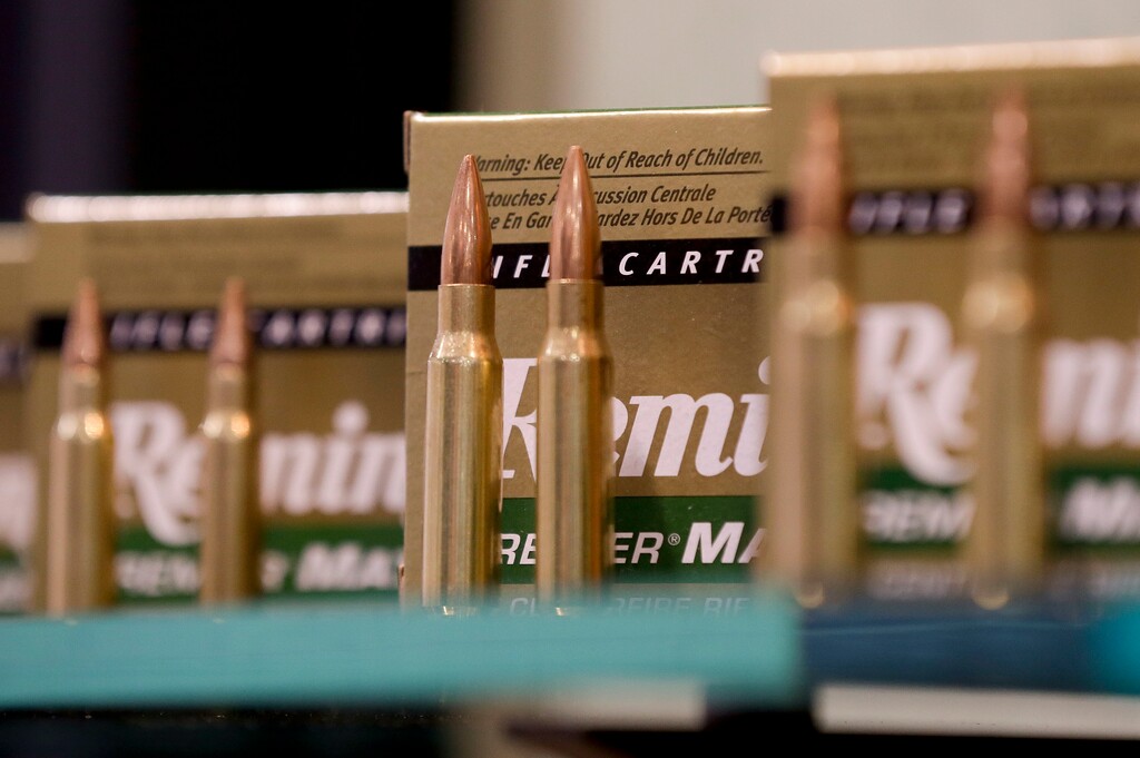 (Julie Jacobson | The Associated Press) In this Tuesday, Jan. 15, 2013 file photo, Remington rifle cartridges are displayed at the 35th annual SHOT Show in Las Vegas. U.S. gun maker Remington Outdoor Company has filed for bankruptcy protection after months of financial problems, falling sales and lawsuits tied to the Sandy Hook Elementary School massacre. Records from the bankruptcy court of the district of Delaware show that the company filed late Sunday, March 25, 2018.