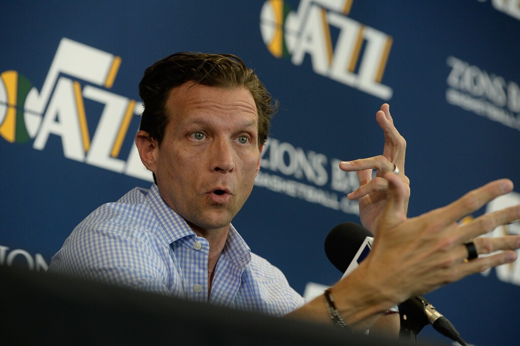 (Francisco Kjolseth | The Salt Lake Tribune) Utah Jazz head coach Quin Snyder speaks with the media during exit interviews at their practice facility in Salt Lake City Wed., May 8, 2018, after losing to the Houston Rockets in game 5 of their Western Conference Semifinals during the 2018 NBA Playoffs.