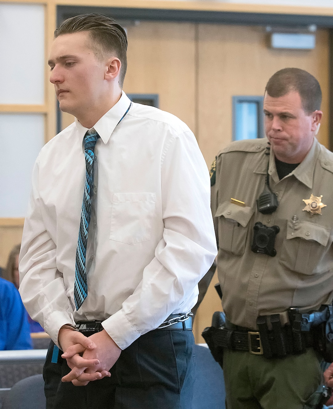 (Eli Lucero  |  Herald Journal, pool) Colter Peterson is led out of the courtroom during a recess at his sentencing hearing for attempted aggravated murder and robbery, Thursday, Feb. 1, 2018, in Logan, Utah. Peterson received a sentence of 15 years to life for shooting Deserae Turner in February 2017, and leaving her for dead in a dry irrigation canal in Smithfield, Utah.