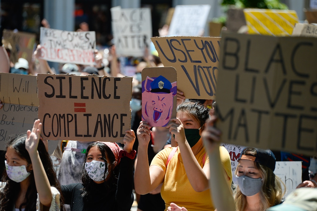 (Francisco Kjolseth  |  The Salt Lake Tribune) Demonstrators march the streets of downtown Salt Lake City for a rally as part of a series of Juneteenth celebrations on Friday, June 19, 2020.