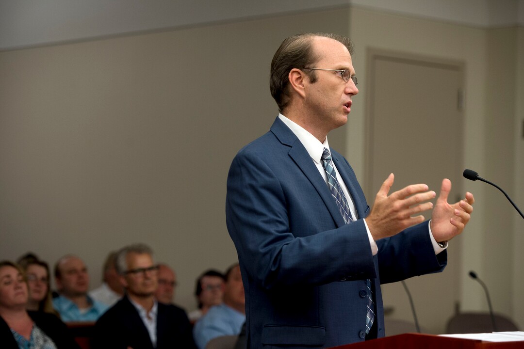 (Jeremy Harmon  |  The Salt Lake Tribune) Lynn Kingston, who represents a current member of the FLDS church, addresses the court during a UEP hearing in Salt Lake City on Tuesday, June 18, 2019. 
