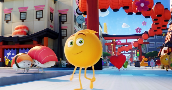 This image released by Sony Pictures shows Gene, voiced by T.J. Miller, in Columbia Pictures and Sony Pictures Animation's "The Emoji Movie." (Sony Pictures Animation via AP)