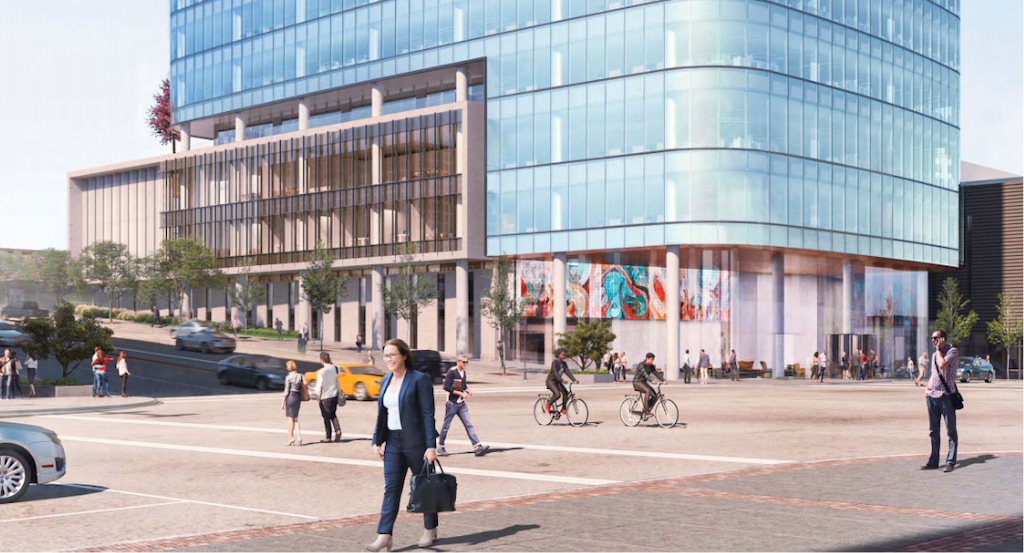 (Photo courtesy of Skidmore, Owings & Merrill via Salt Lake City Planning Division) Rendering of the lobby and other street-level features of a new 28-story office tower proposed by LDS Church-owned City Creek Reserve at the northeast corner of State Street and 100 South in Salt Lake City.