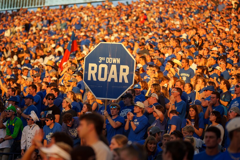 (Trent Nelson  |  The Salt Lake Tribune) BYU fans as BYU hosts Texas Tech, NCAA football in Provo on Saturday, Oct. 21, 2023.