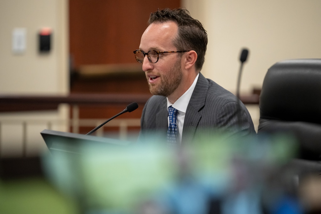 (Trent Nelson  |  The Salt Lake Tribune)  Stephen Dent speaks to the Senate Judicial Confirmation Committee during a hearing on two of Gov. Spencer Cox's nominees to the Supreme Court on Friday, June 12, 2026.