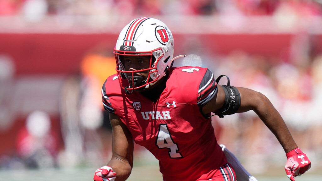 Utah wide receiver Munir McClain (4) runs downfield during the first half of an NCAA college football game against Weber State Saturday, Sept. 16, 2023, in Salt Lake City. (AP Photo/Rick Bowmer)