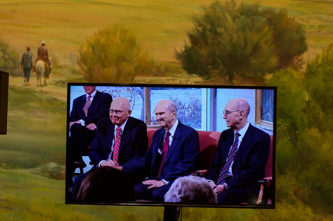 (Trent Nelson | The Salt Lake Tribune)  Dallin H. Oaks and Russell M. Nelson clasp hands while addressing members of the media at a news conference in the lobby of the Church Office Building in Salt Lake City, Tuesday January 16, 2018. Nelson was named the 17th president of the nearly 16 million-member Church of Jesus Christ of Latter-day Saints, and Oaks was named First Counselor in the First Presidency.