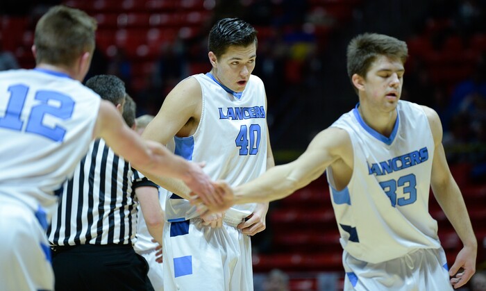 (Francisco Kjolseth  |  The Salt Lake Tribune)  Westlake vs Layton, 6A State high school basketball tournament at the Huntsman Center in Salt Lake City, Thursday March 1, 2018. Collin Jeppson (40) readies himself for a free throw. 